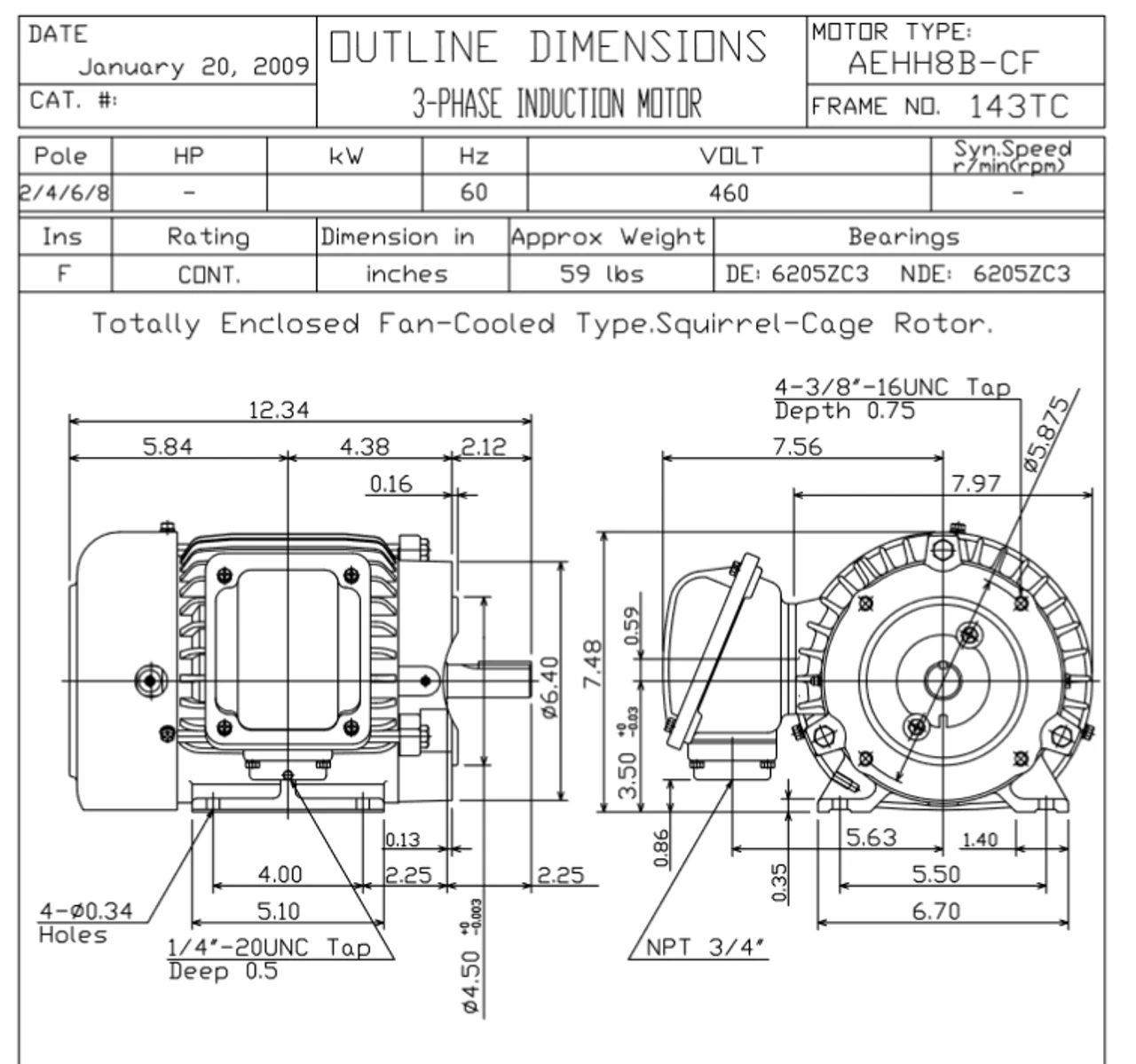 HB0014C TECO-Westinghouse 1 Hp 1800 RPM 143TC 460V TEFC Severe Duty Petro-Chem 3-Ph Motor 2 HB0014C TECO-Westinghouse 1 Hp 1800 RPM 143TC 460V TEFC Severe Duty Petro-Chem 3-Ph Motor - Image 2