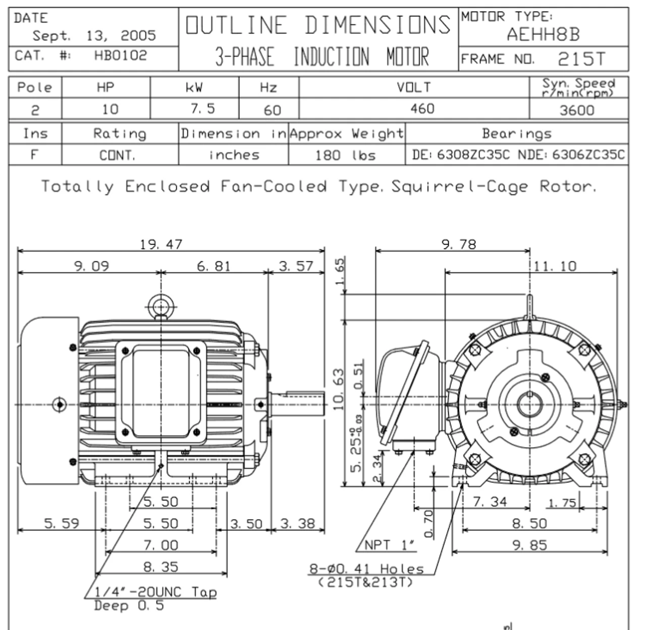 HB0102 TECO-Westinghouse 10 Hp 3600 RPM 215T 460V TEFC Severe Duty Petro-Chem 3-Ph Motor 2 HB0102 TECO-Westinghouse 10 Hp 3600 RPM 215T 460V TEFC Severe Duty Petro-Chem 3-Ph Motor - Image 2