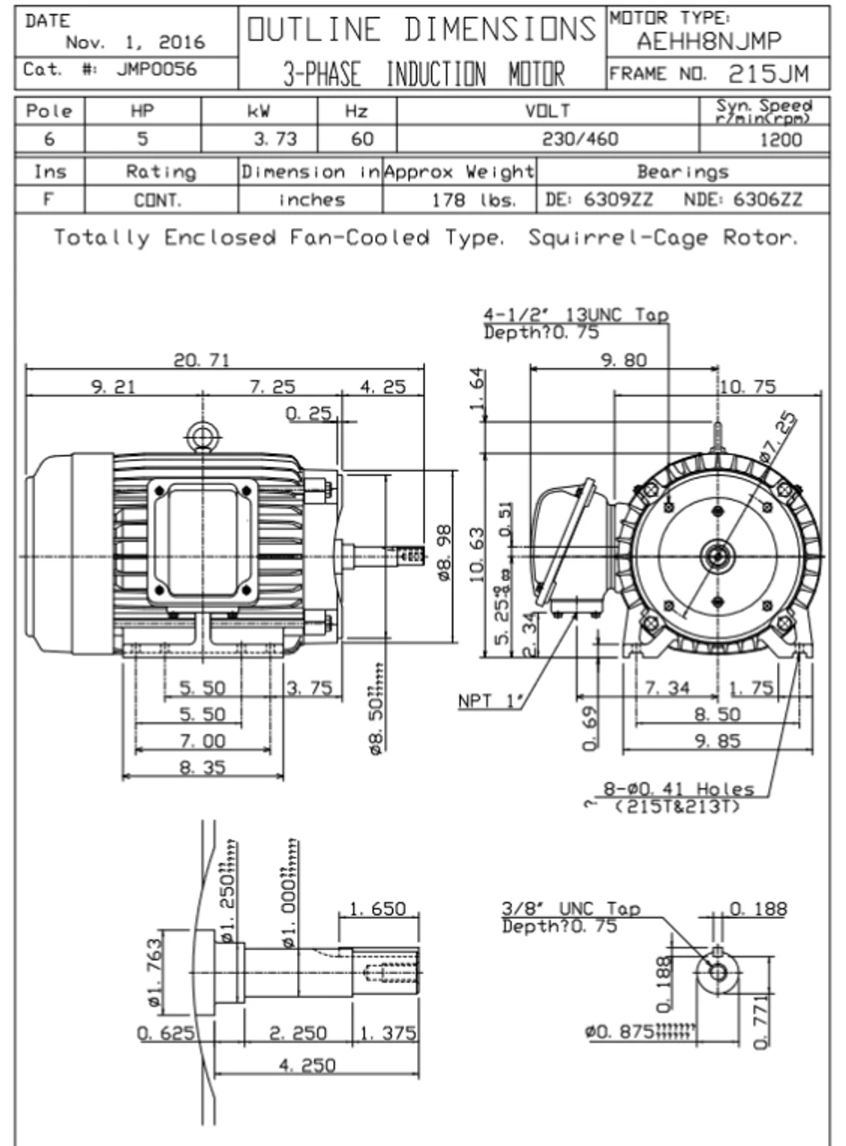 JMP0056 TECO Westinghouse 5 Hp 1200 RPM 213/215JM Cast Iron 230/460V TEFC Close-Coupled 3-Phase Motor 2 JMP0056 TECO Westinghouse 5 Hp 1200 RPM 213/215JM Cast Iron 230/460V TEFC Close-Coupled 3-Phase Motor - Image 2