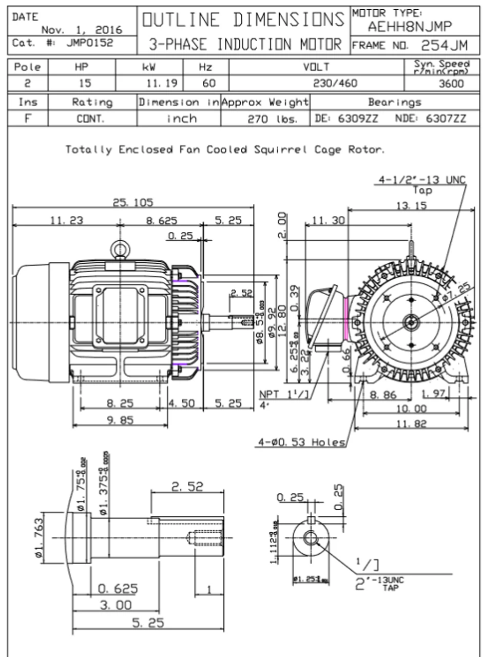 JMP0152 TECO Westinghouse 15 Hp 3600 RPM 254JM Cast Iron 230/460V TEFC Close-Coupled 3-Phase Motor 2 JMP0152 TECO Westinghouse 15 Hp 3600 RPM 254JM Cast Iron 230/460V TEFC Close-Coupled 3-Phase Motor - Image 2