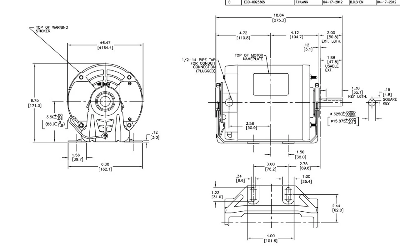 ARB2054L3 Century 1/2 Hp 115/208-230V 1800 RPM TEAO 56 Frame Split Phase Resilient Base Motor 4 ARB2054L3 Century 1/2 Hp 115/208-230V 1800 RPM TEAO 56 Frame Split Phase Resilient Base Motor - Image 4