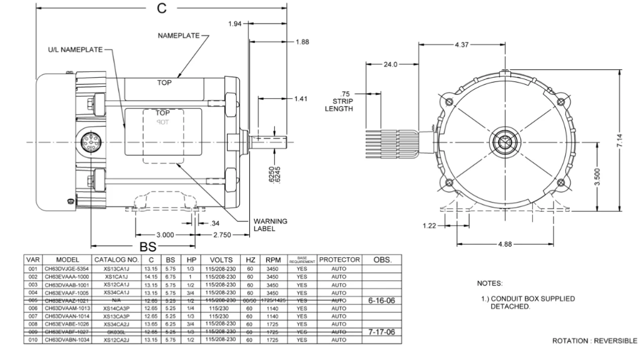 XS12CA3P Nidec 1/2 Hp 1200 RPM 56 Frame 115/230V TEFC Cap Start (Rigid) Hazardous Duty 2 XS12CA3P Nidec 1/2 Hp 1200 RPM 56 Frame 115/230V TEFC Cap Start (Rigid) Hazardous Duty - Image 2